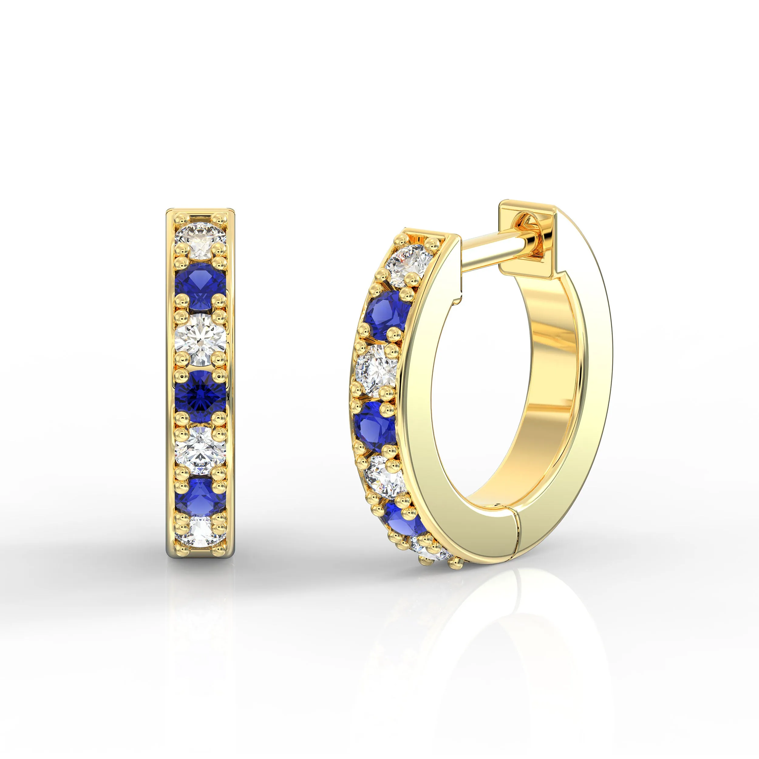Alternating Diamond and Gemstone Huggies