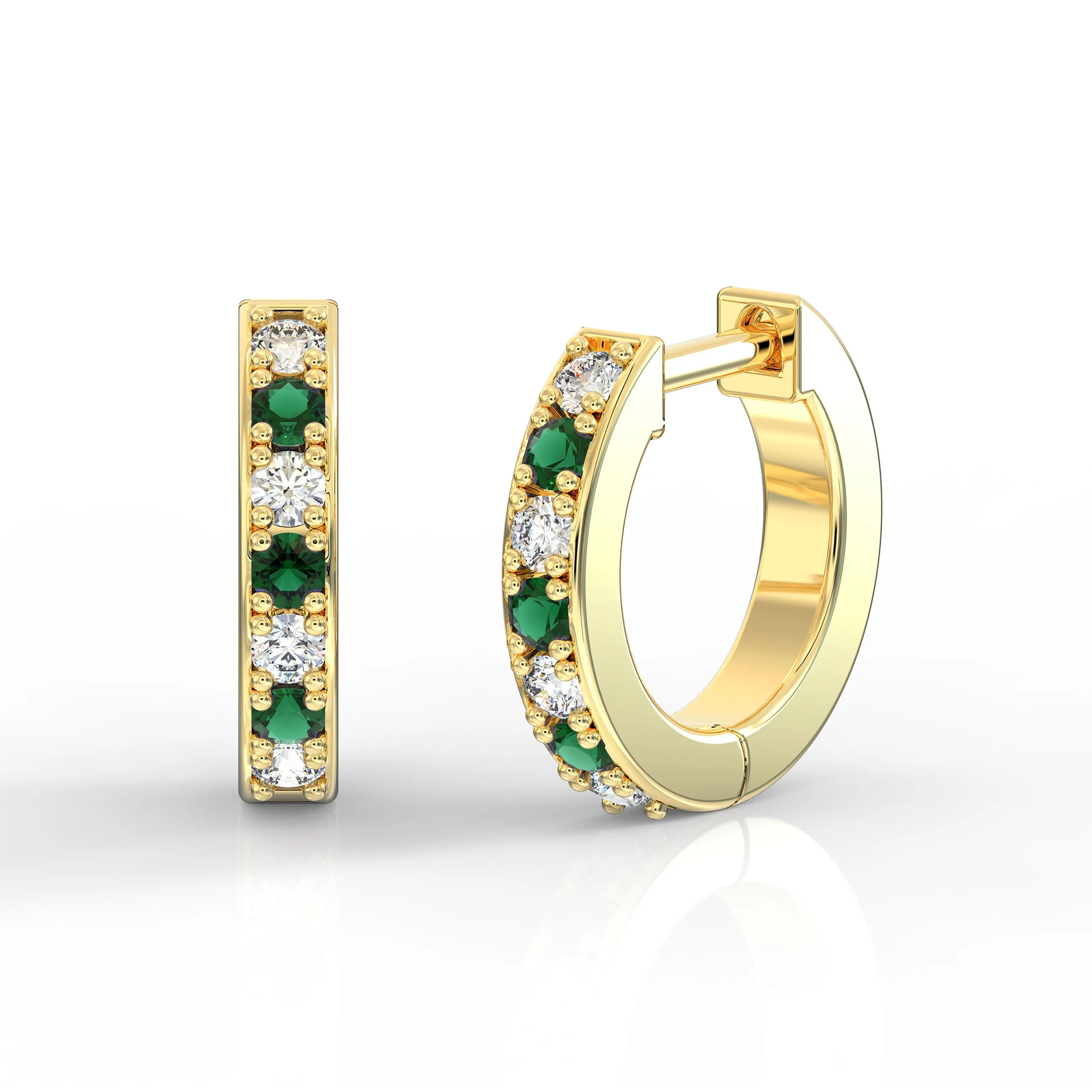 Alternating Diamond and Gemstone Huggies