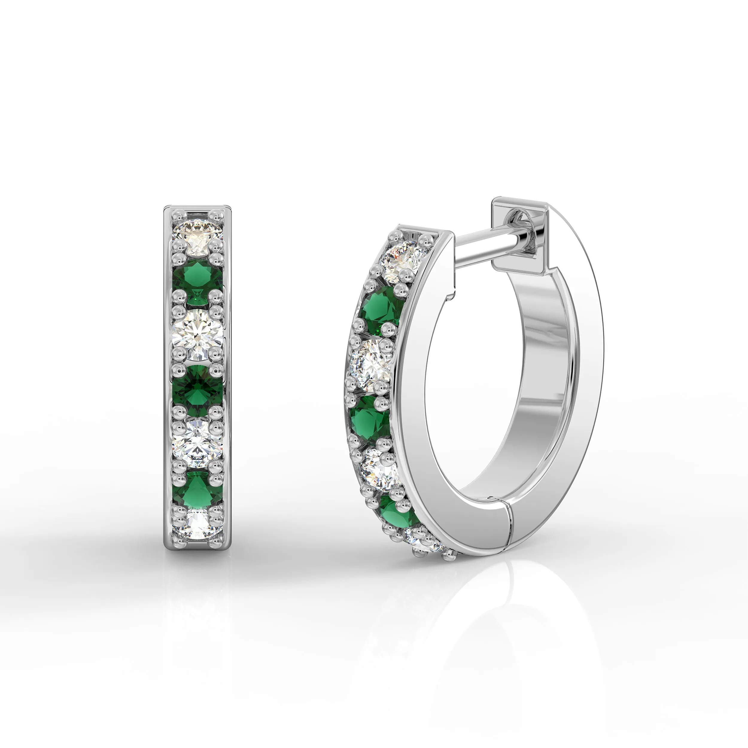 Alternating Diamond and Gemstone Huggies