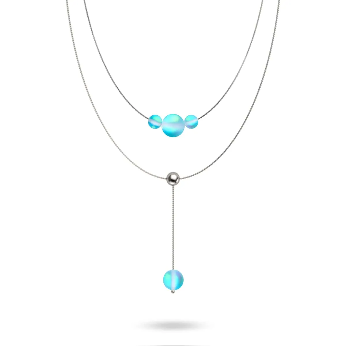Aquamarine | Silver | Mermaid Glass Cascade Double Pendant