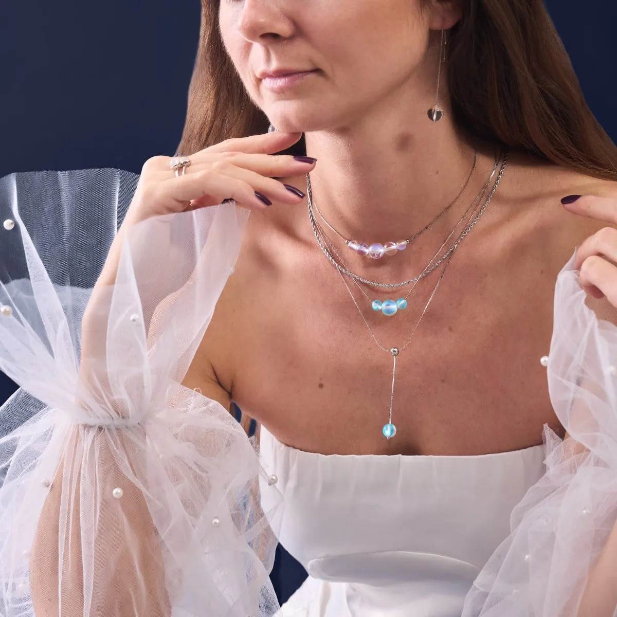 Aquamarine | Silver | Mermaid Glass Cascade Double Pendant