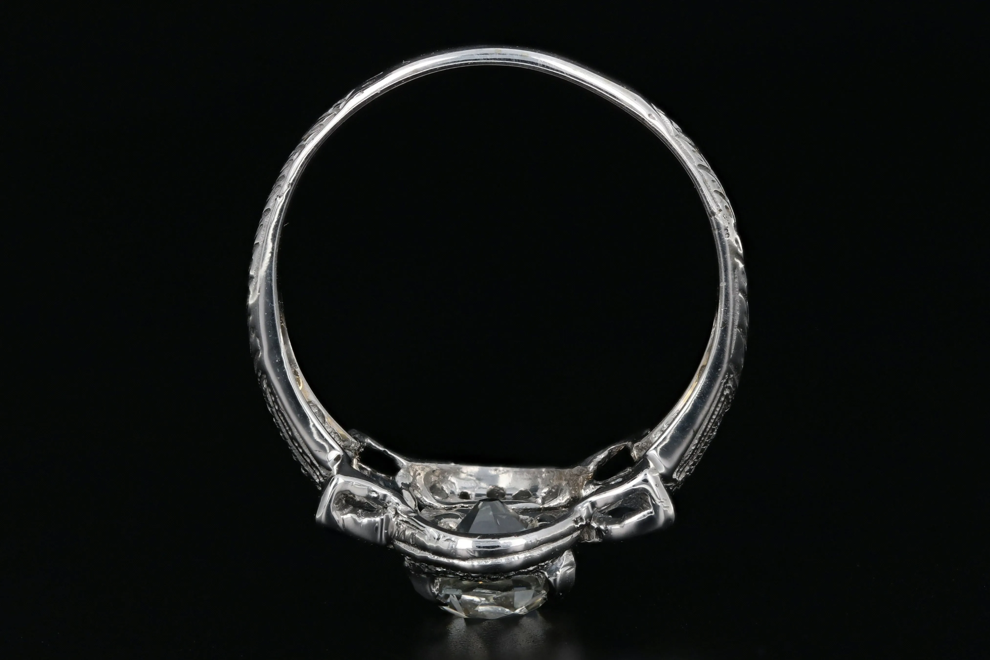 Art Deco 18K White Gold 1.16 Carat Old Mine Cut Diamond & Sapphire Ring GIA Certified