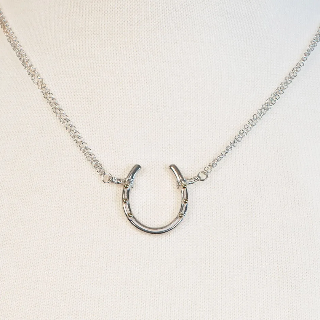 Ava - Horseshoe Pendant and Double Chain Sterling Silver Necklace