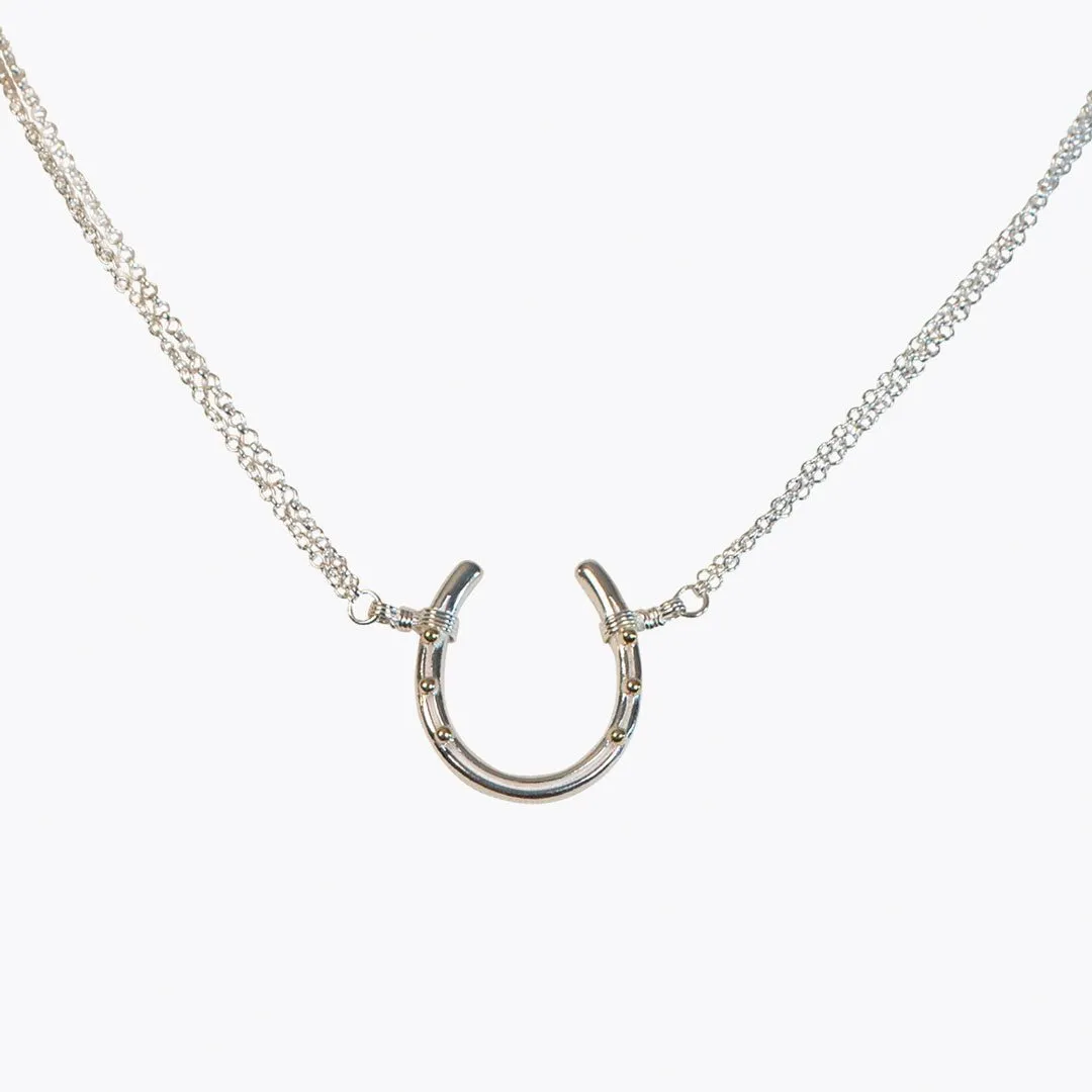 Ava - Horseshoe Pendant and Double Chain Sterling Silver Necklace