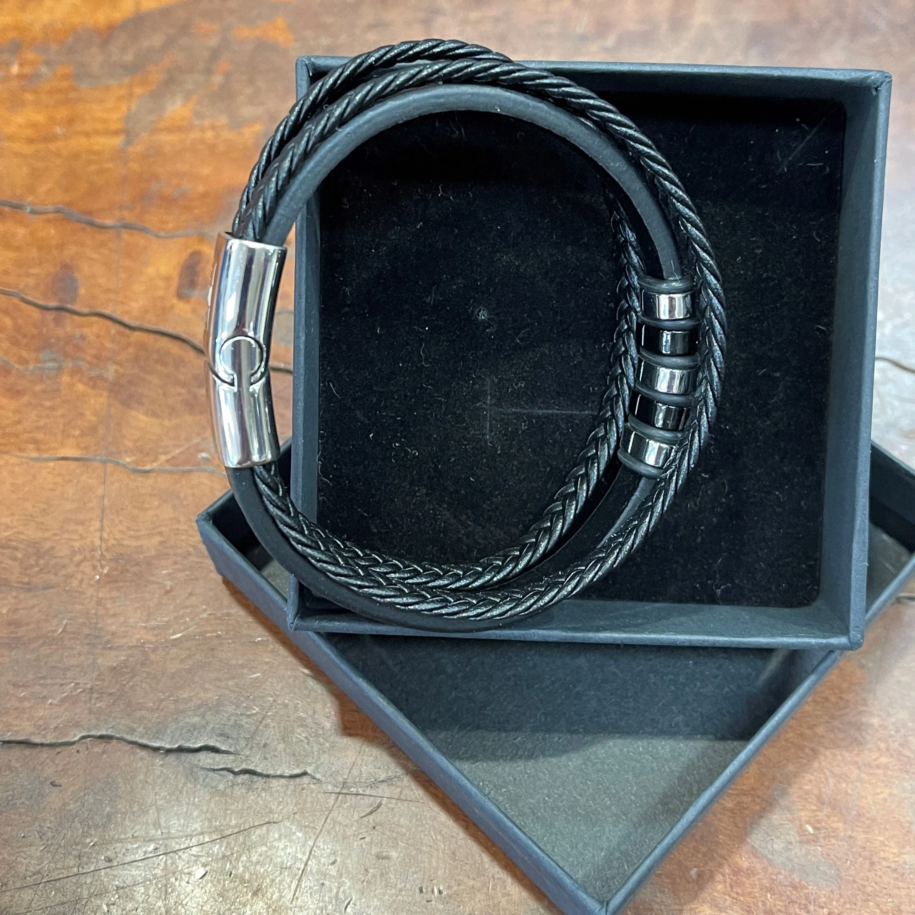 Avenel - Abacus Leather Wristband - Black