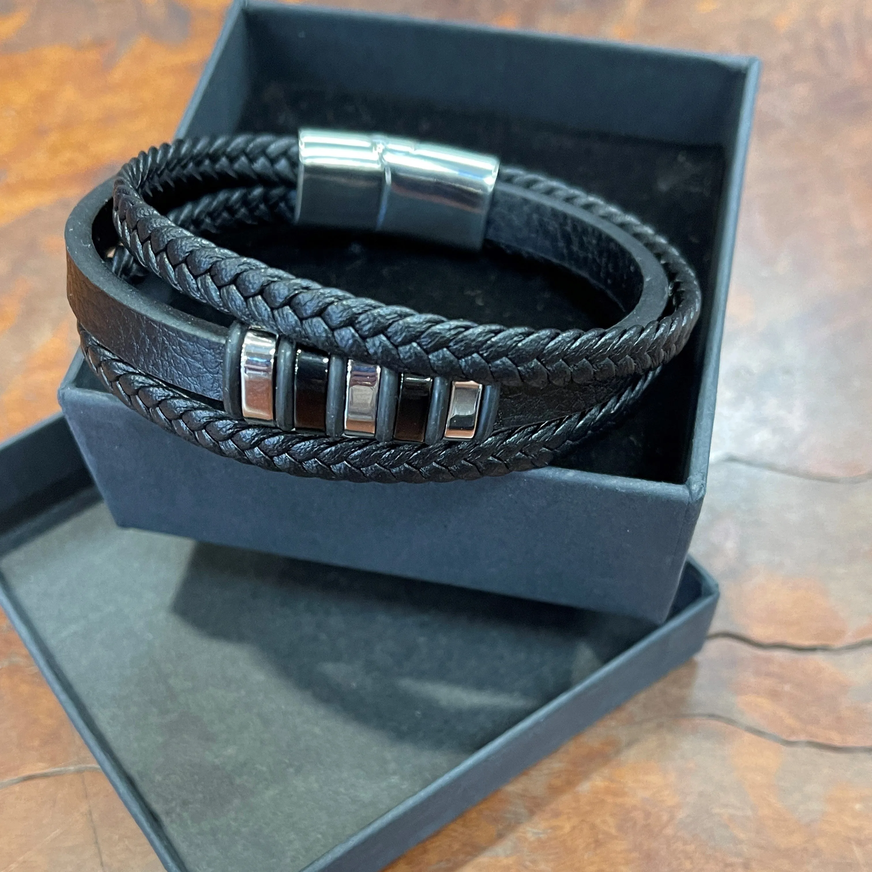 Avenel - Abacus Leather Wristband - Black