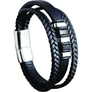 Avenel - Abacus Leather Wristband - Black