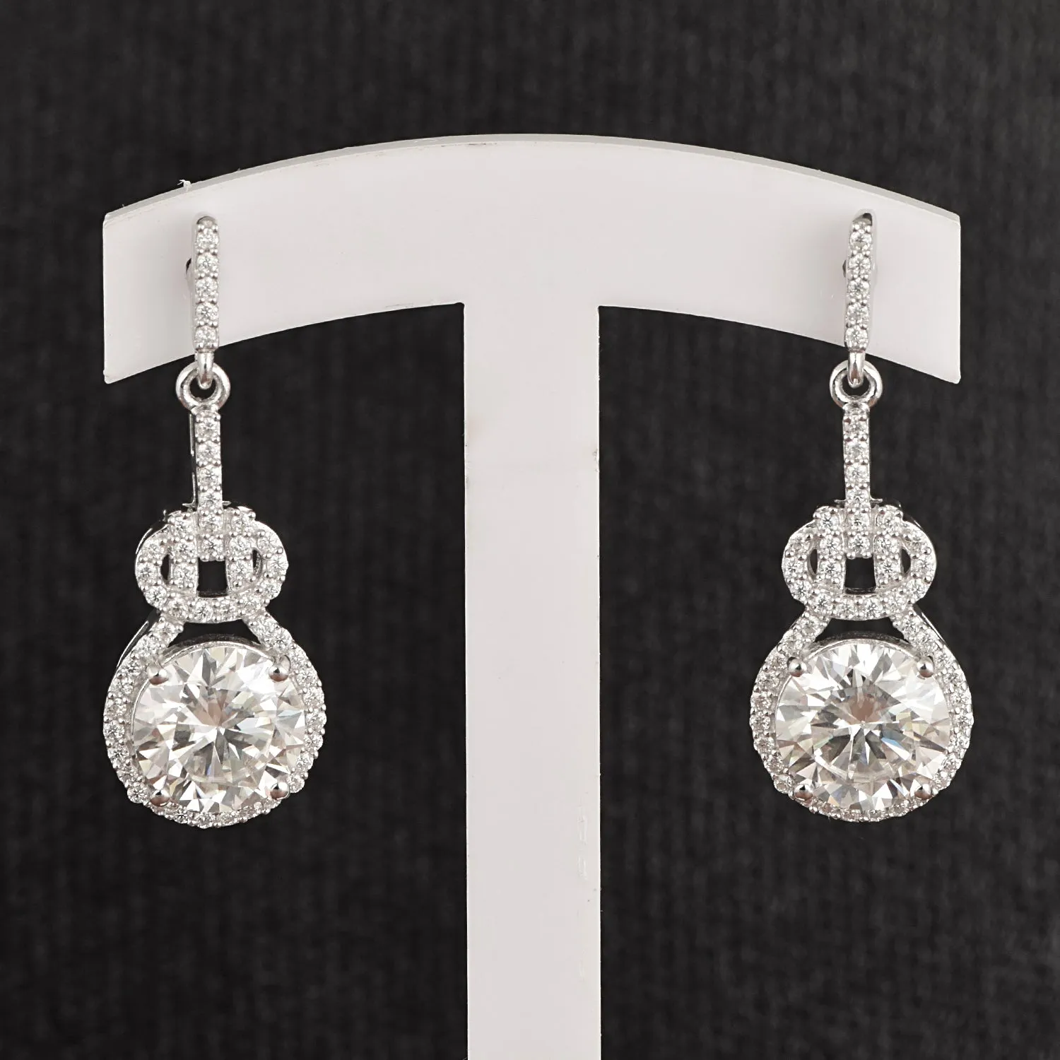 Beautiful Design Round Moissanite 925 Sterling Silver Halo Dangle Bridal Earring