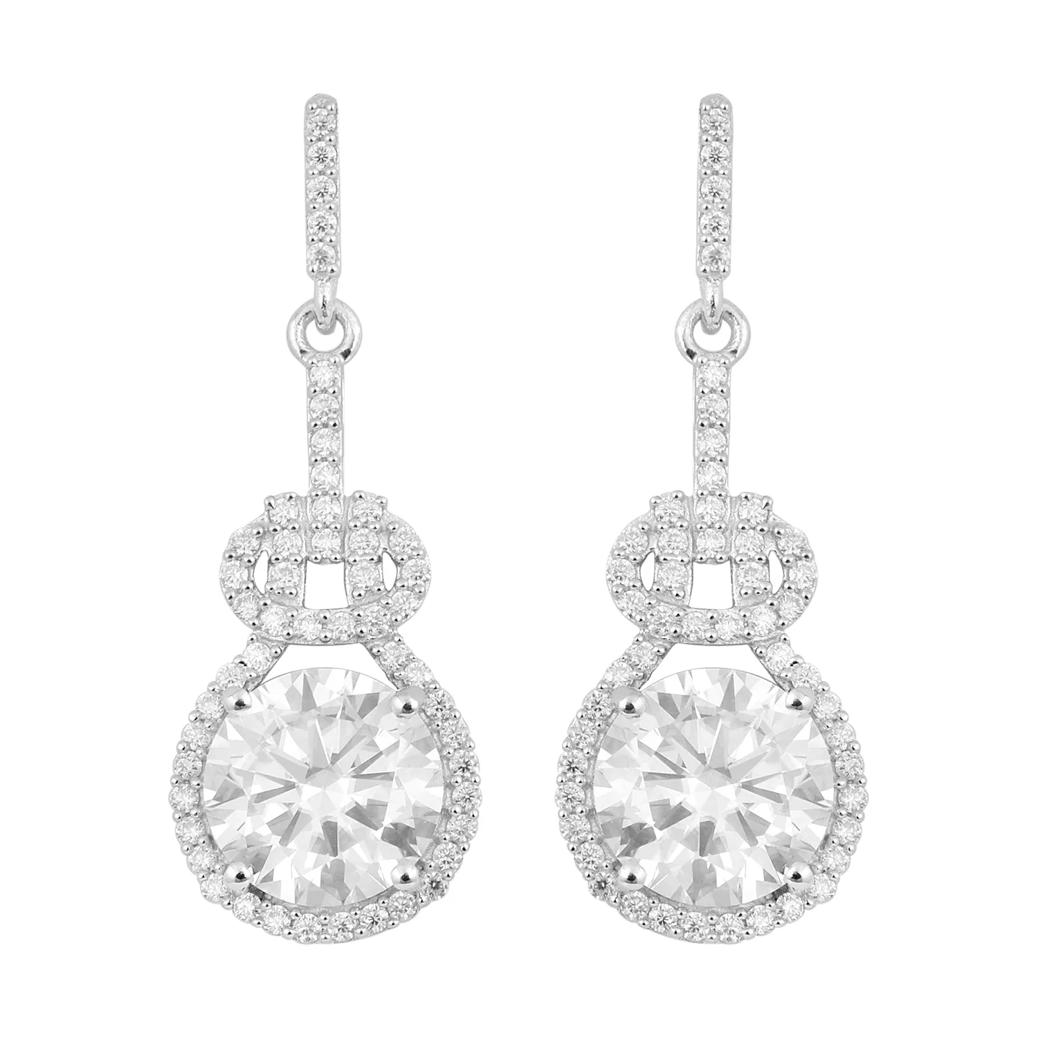Beautiful Design Round Moissanite 925 Sterling Silver Halo Dangle Bridal Earring