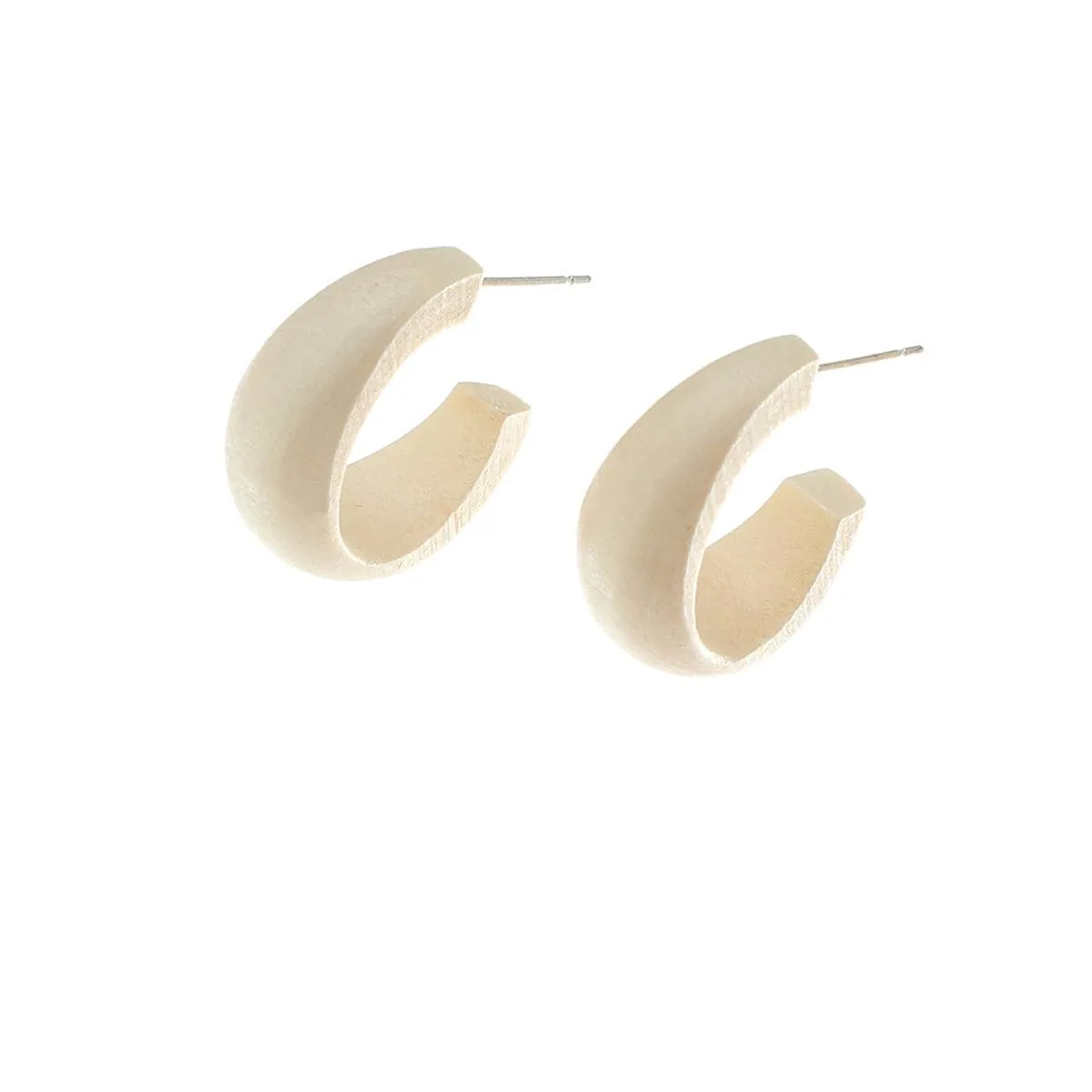 Beige Wood & Silver-Plated Huggie Earrings