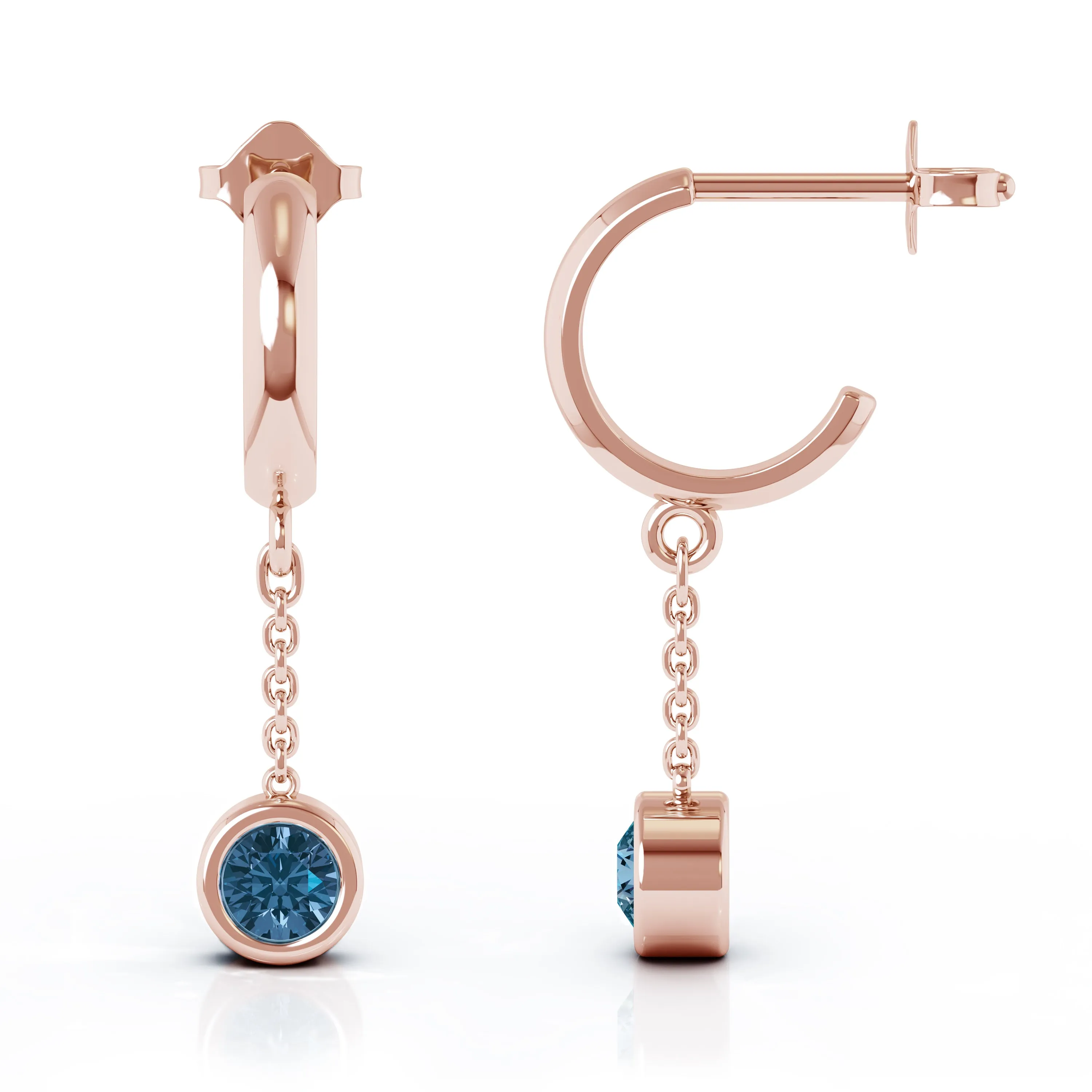 Bezel Set 5MM Gemstone Huggie Chain Earrings in 14K Gold