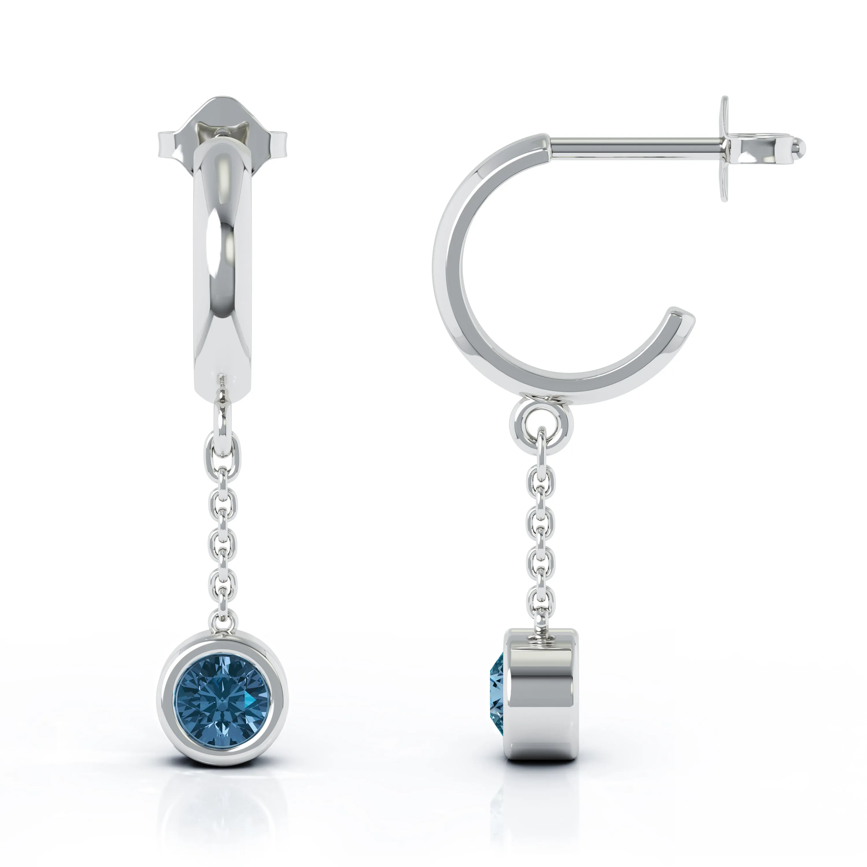 Bezel Set 5MM Gemstone Huggie Chain Earrings in 14K Gold