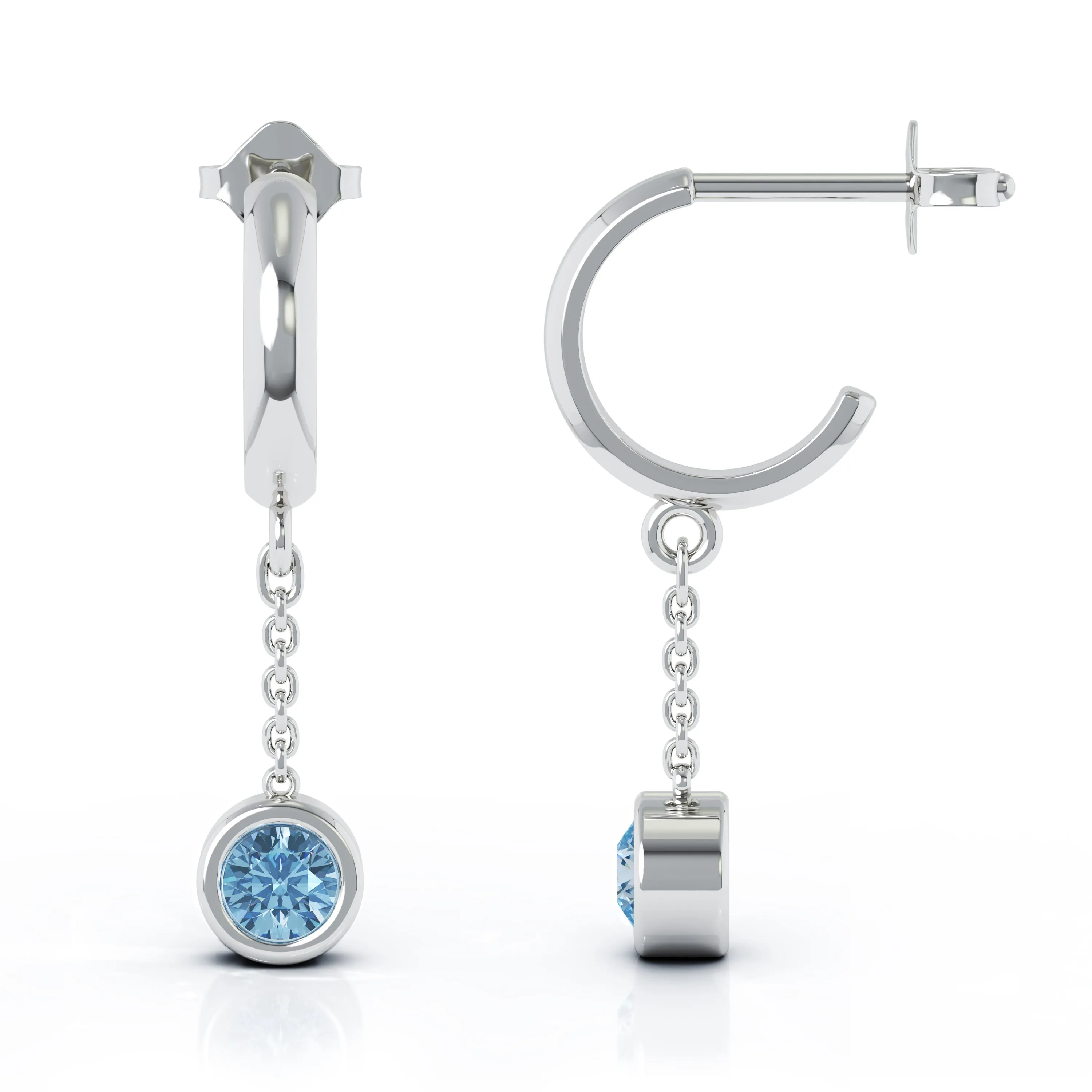 Bezel Set 5MM Gemstone Huggie Chain Earrings in 14K Gold