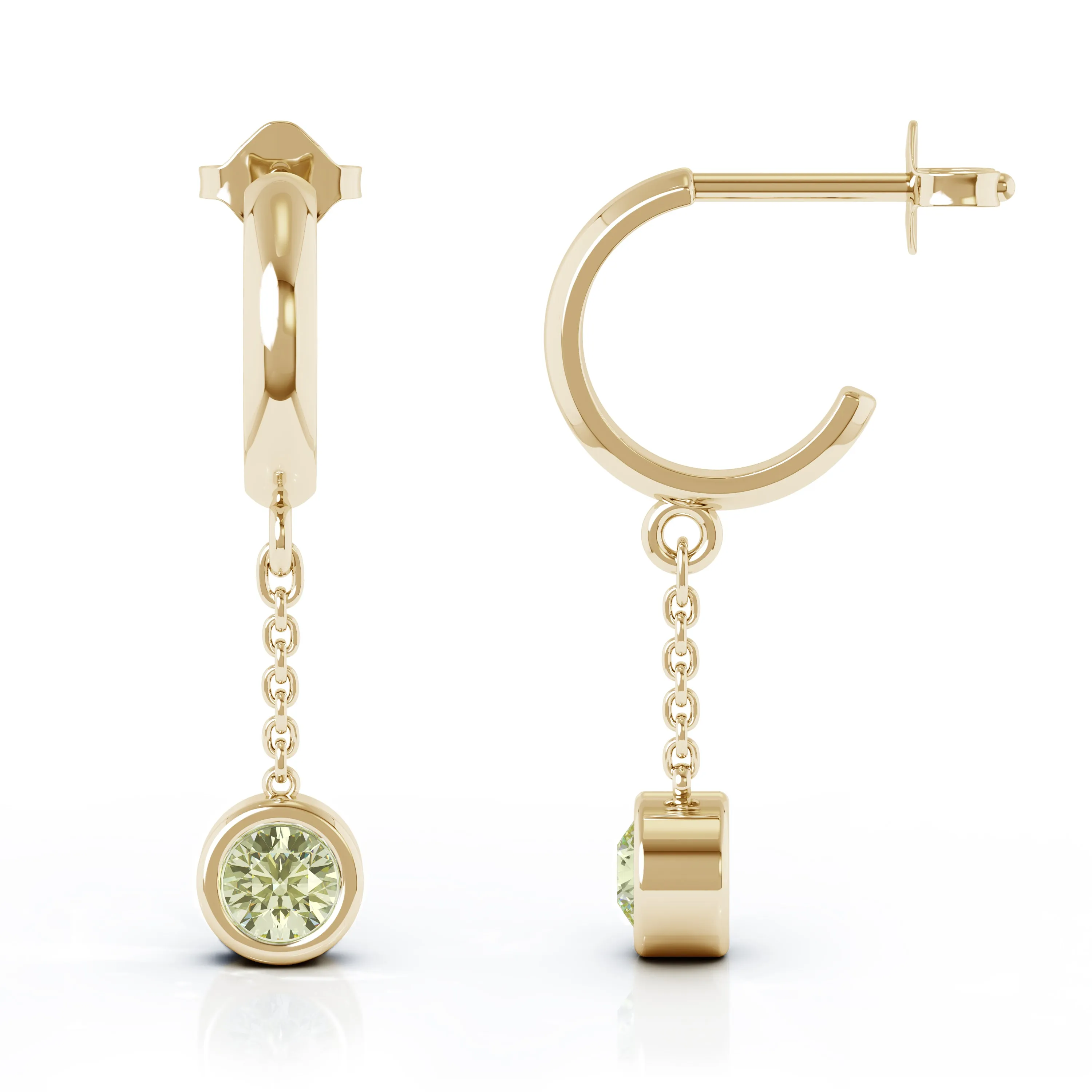 Bezel Set 5MM Gemstone Huggie Chain Earrings in 14K Gold