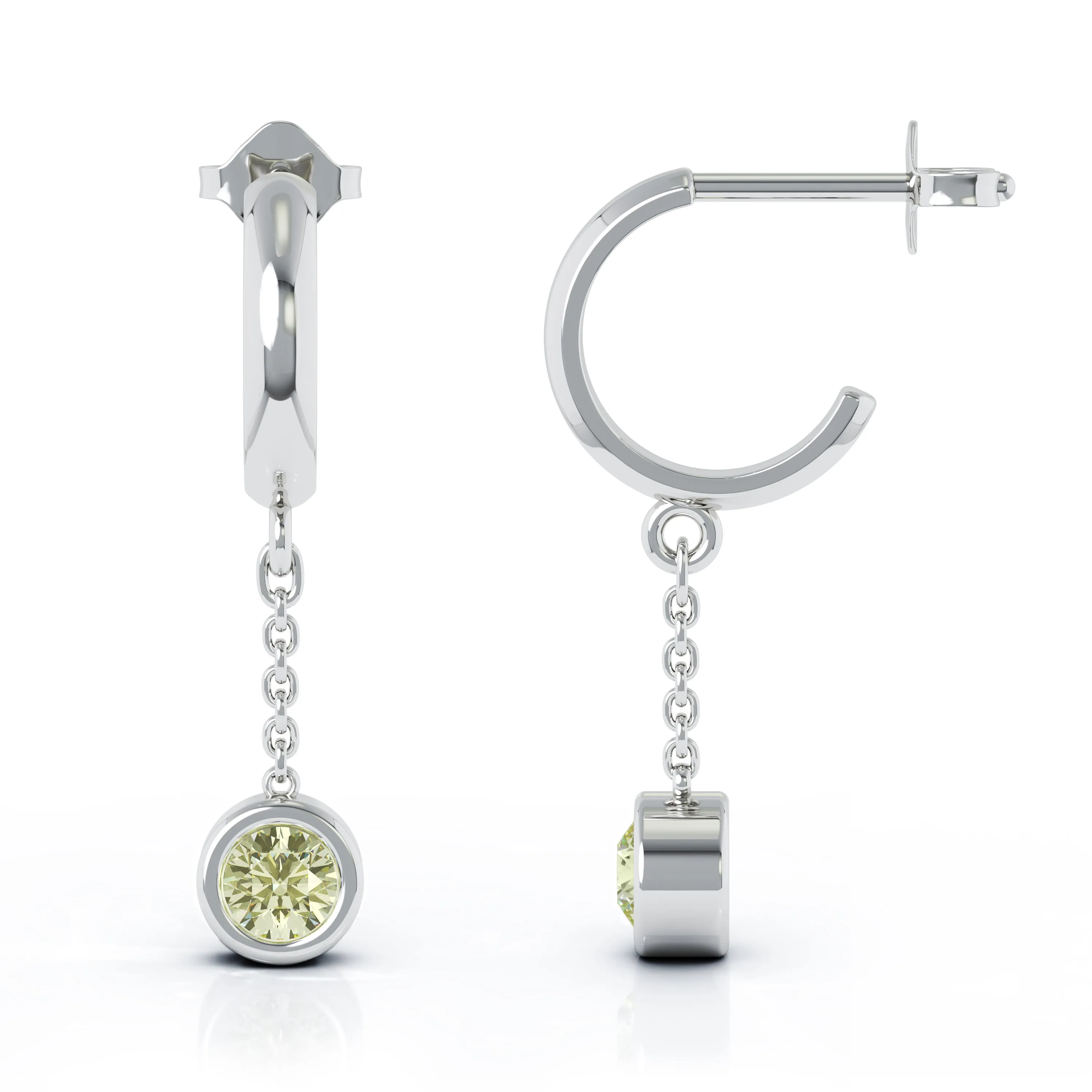 Bezel Set 5MM Gemstone Huggie Chain Earrings in 14K Gold