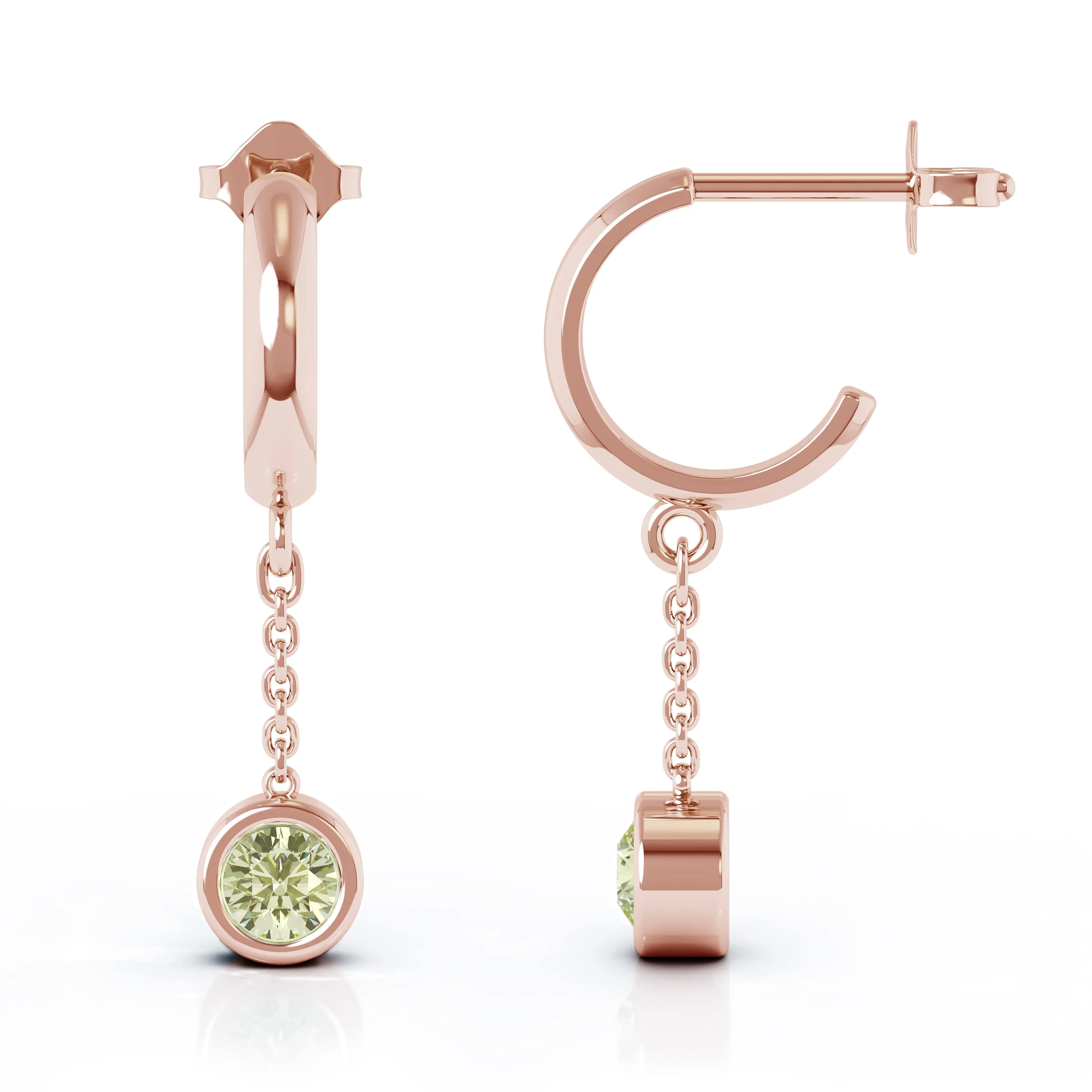 Bezel Set 5MM Gemstone Huggie Chain Earrings in 14K Gold