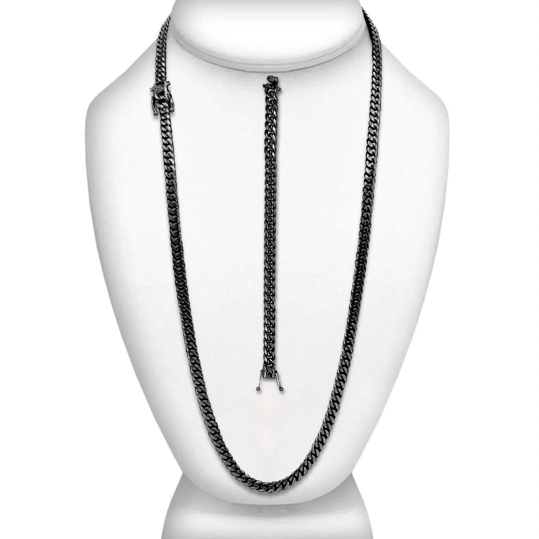 Black Cuban Link Chain Necklace 30" Bracelet 8.5" Stainless Steel Set For Men