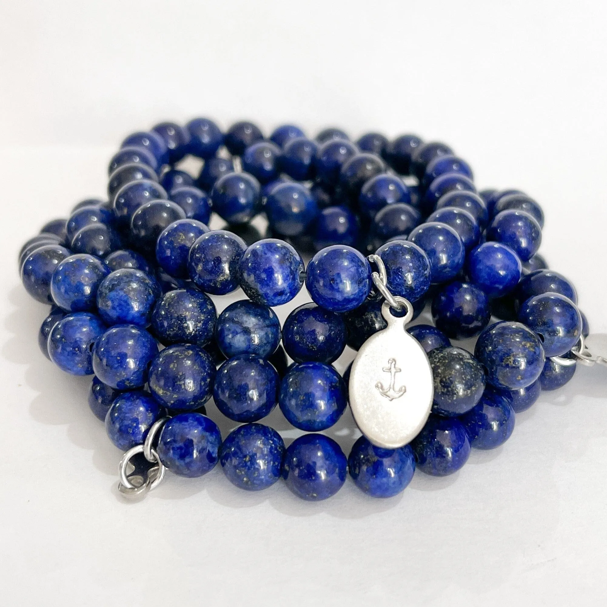 Blue Lapis Bead Bracelet | Anchor Charm | 8mm | Natural Gemstone | Womens