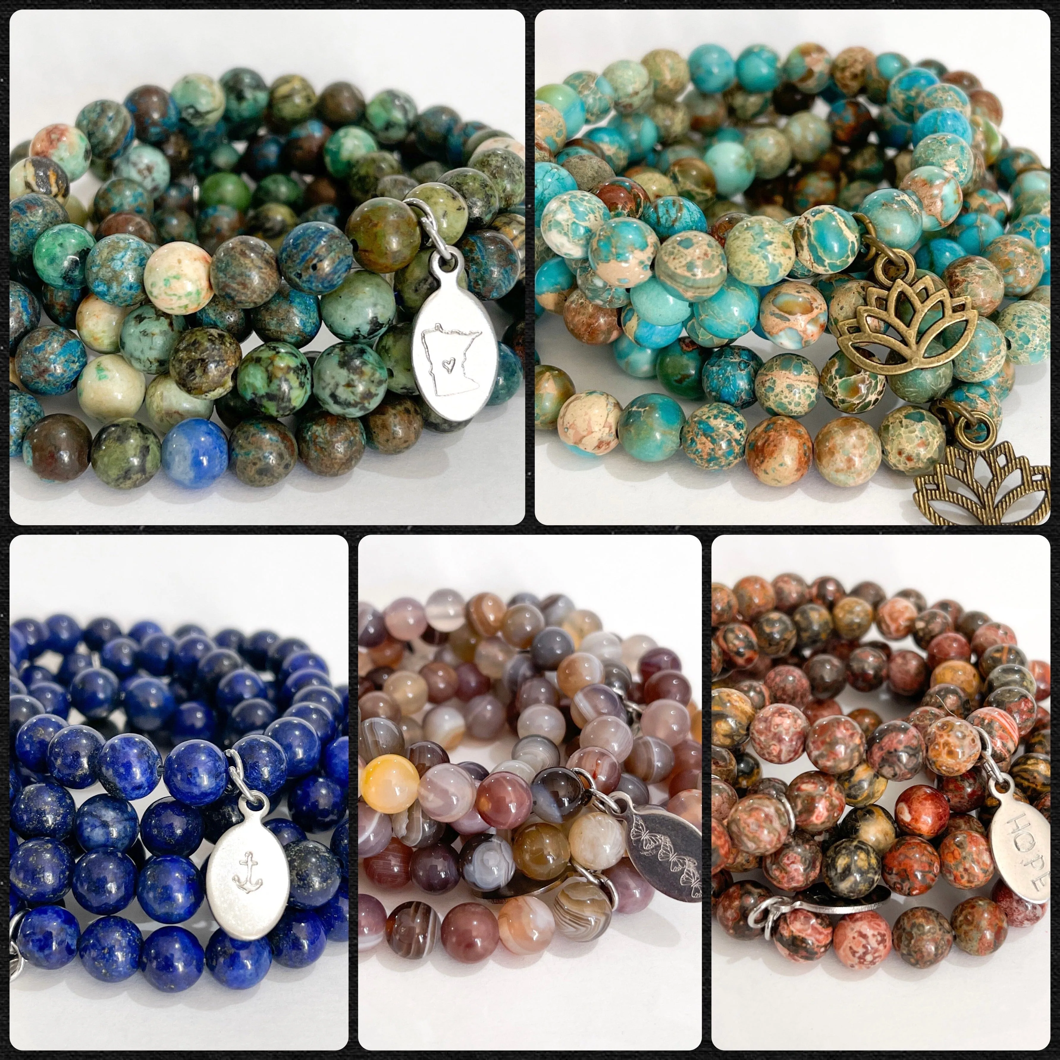 Blue Lapis Bead Bracelet | Anchor Charm | 8mm | Natural Gemstone | Womens