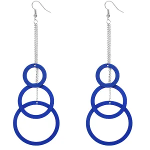 Blue Wooden Cascade Drop Chain Hoop Earrings