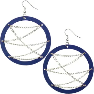 Blue Wooden Zigzag Chain Hoop Earrings