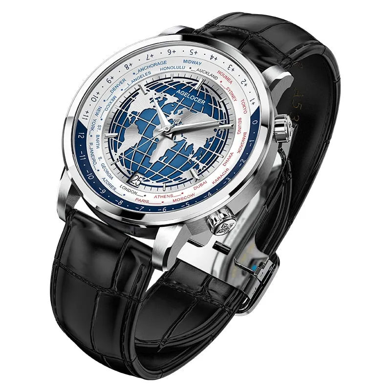 Blue World Map Luxury Aviator Men’s Watch