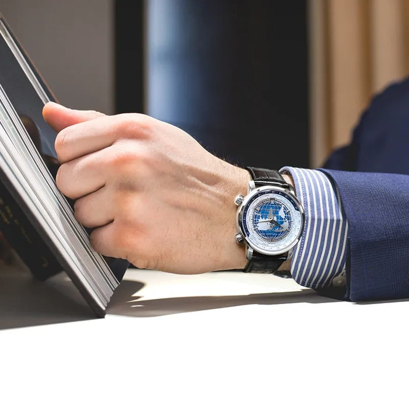 Blue World Map Luxury Aviator Men’s Watch