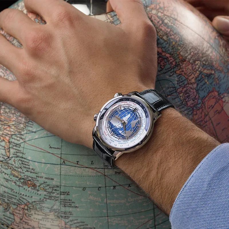 Blue World Map Luxury Aviator Men’s Watch