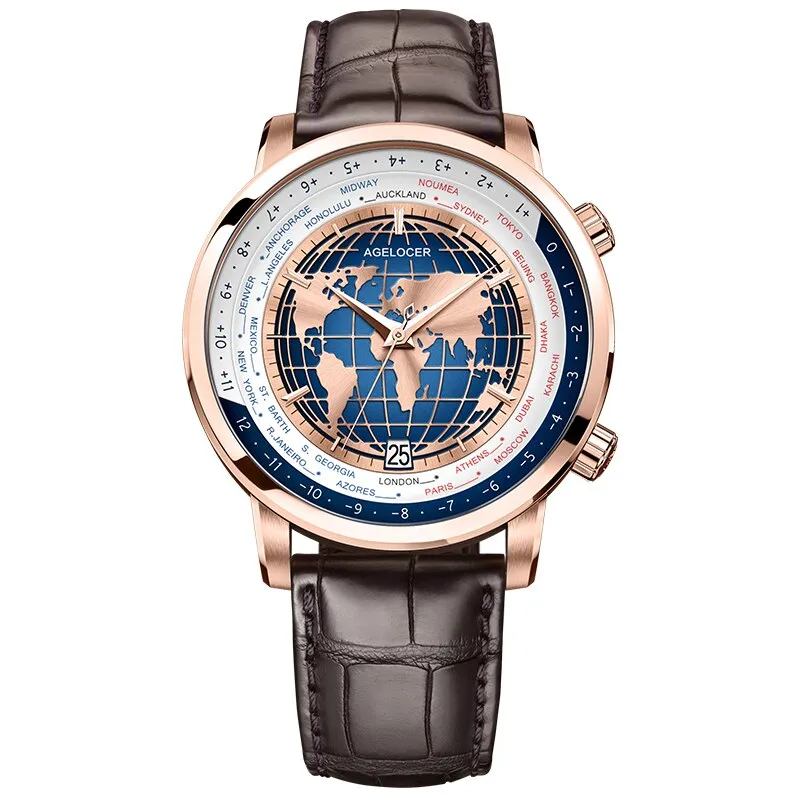 Blue World Map Luxury Aviator Men’s Watch