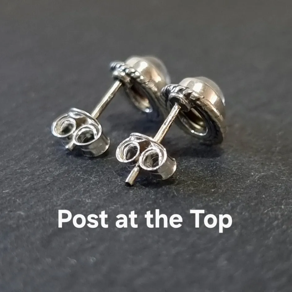 Boho Oval Black Onyx Stud Earrings, 925 Sterling Silver, S4O