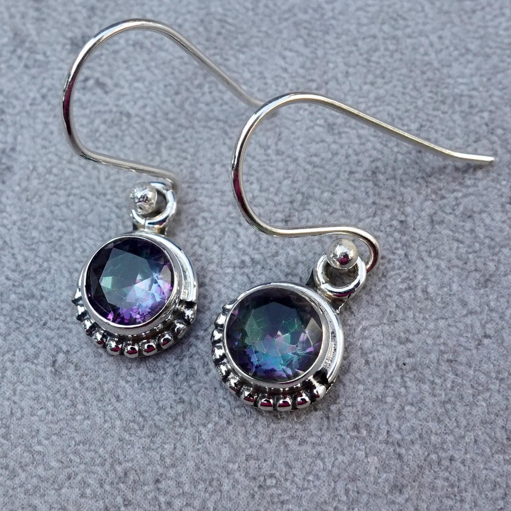 Boho Round 5mm Mystic Topaz 925  Silver Earrings, E86MT