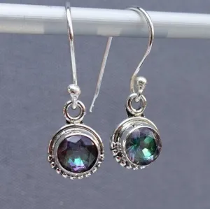 Boho Round 5mm Mystic Topaz 925  Silver Earrings, E86MT