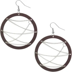 Brown Wooden Zigzag Chain Hoop Earrings