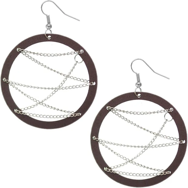 Brown Wooden Zigzag Chain Hoop Earrings