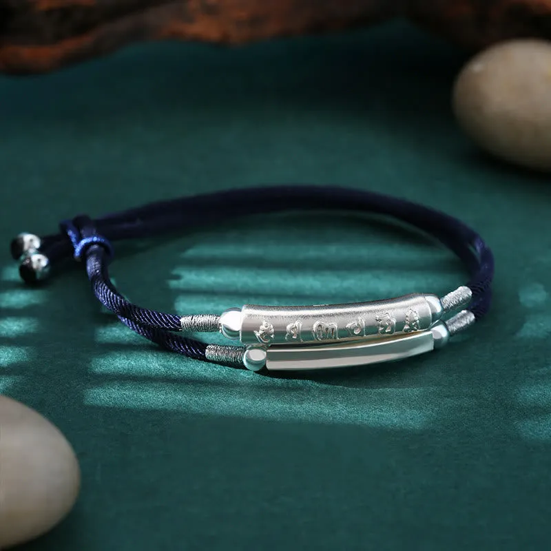 Buddha Stones Dragon Knot Sterling Silver Om Mani Padme Hum Double Hand Woven Bracelet