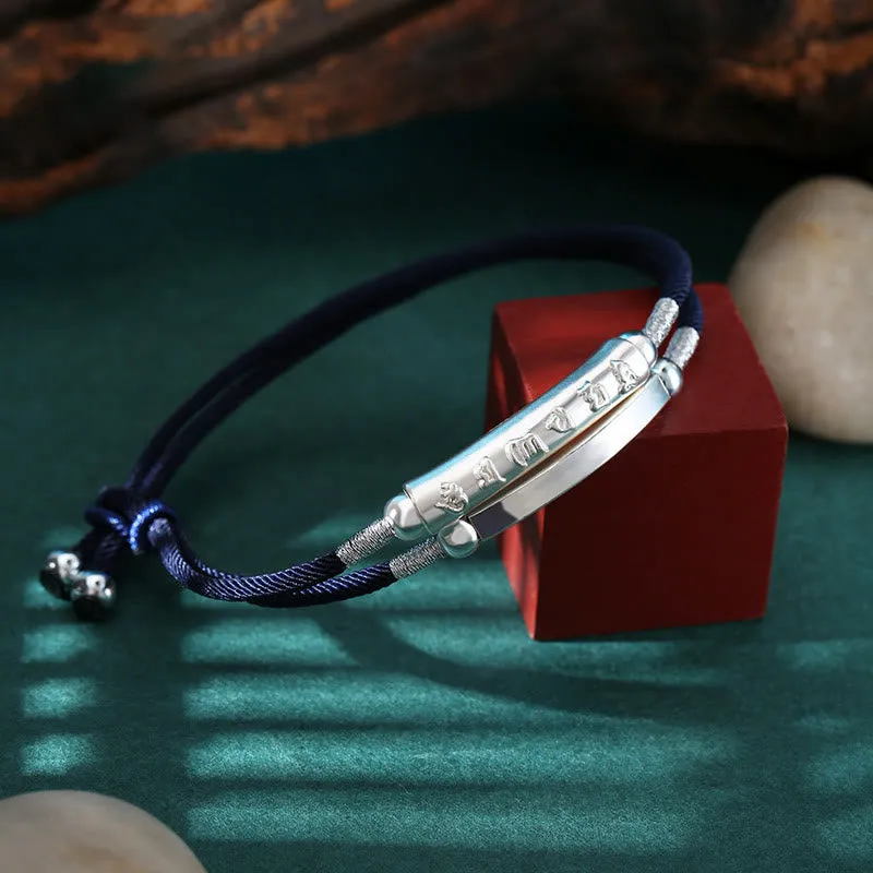 Buddha Stones Dragon Knot Sterling Silver Om Mani Padme Hum Double Hand Woven Bracelet