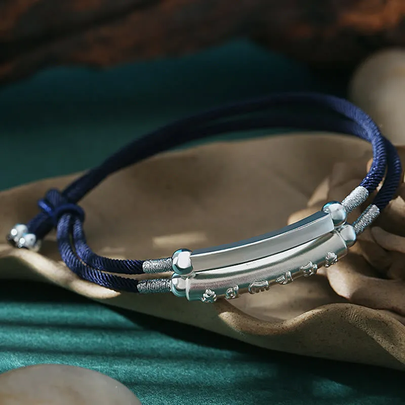 Buddha Stones Dragon Knot Sterling Silver Om Mani Padme Hum Double Hand Woven Bracelet