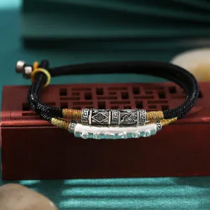 Buddha Stones Dragon Knot Sterling Silver Om Mani Padme Hum Double Hand Woven Bracelet