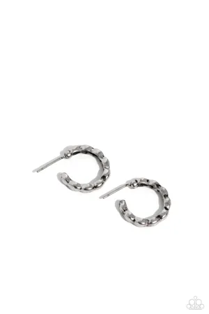 Buzzworthy Bling - Silver - Textured Paparazzi Tiny Hoop Earrings
