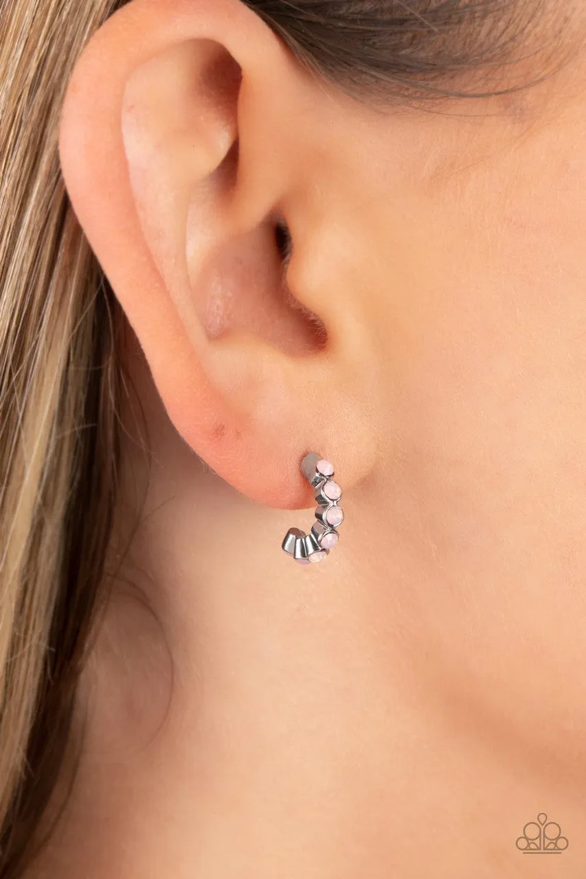 Carefree Couture - Pink - Opalescent Bead Paparazzi Tiny Hoop Earrings