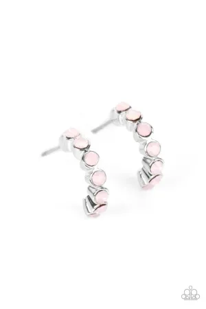 Carefree Couture - Pink - Opalescent Bead Paparazzi Tiny Hoop Earrings