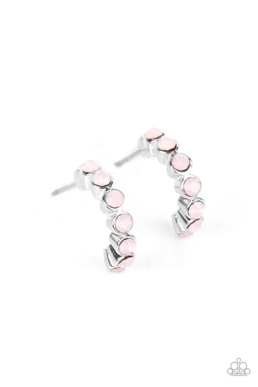 Carefree Couture - Pink - Opalescent Bead Paparazzi Tiny Hoop Earrings