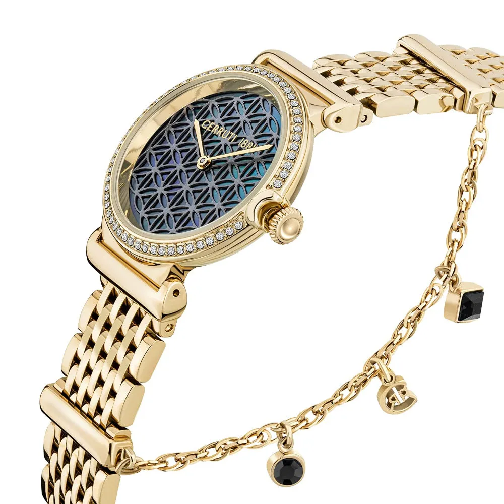 Cerruti Corniglia Women's Analog Black Dial Gold Plated Watch