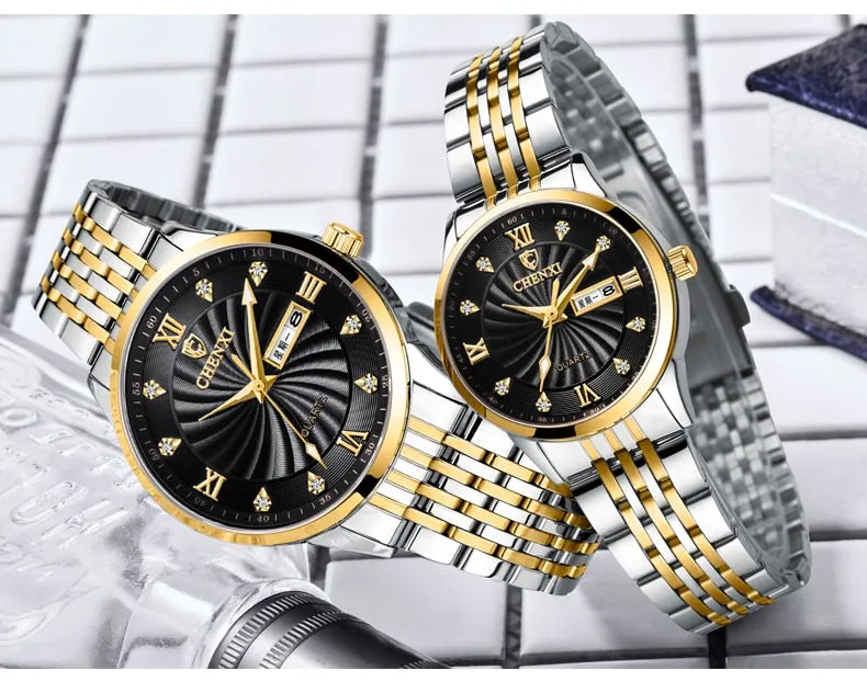 CHENXI New Couple Watches Luxury Brand Women or Men Watches Quartz Date week Clock Wristwatches Female Waterproof Montre Femme
