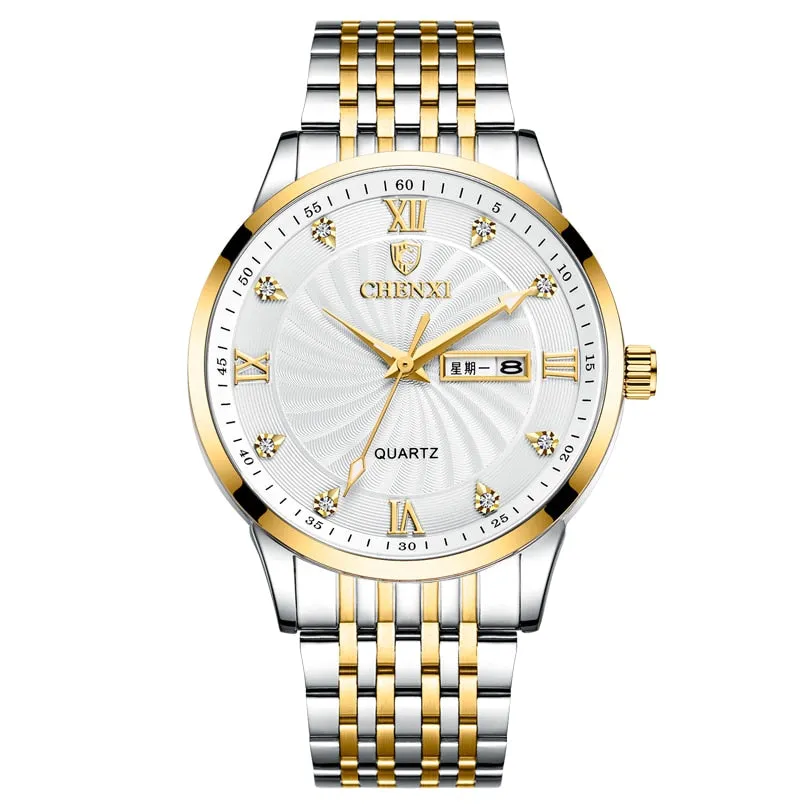 CHENXI New Couple Watches Luxury Brand Women or Men Watches Quartz Date week Clock Wristwatches Female Waterproof Montre Femme
