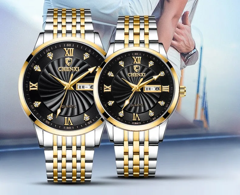 CHENXI New Couple Watches Luxury Brand Women or Men Watches Quartz Date week Clock Wristwatches Female Waterproof Montre Femme