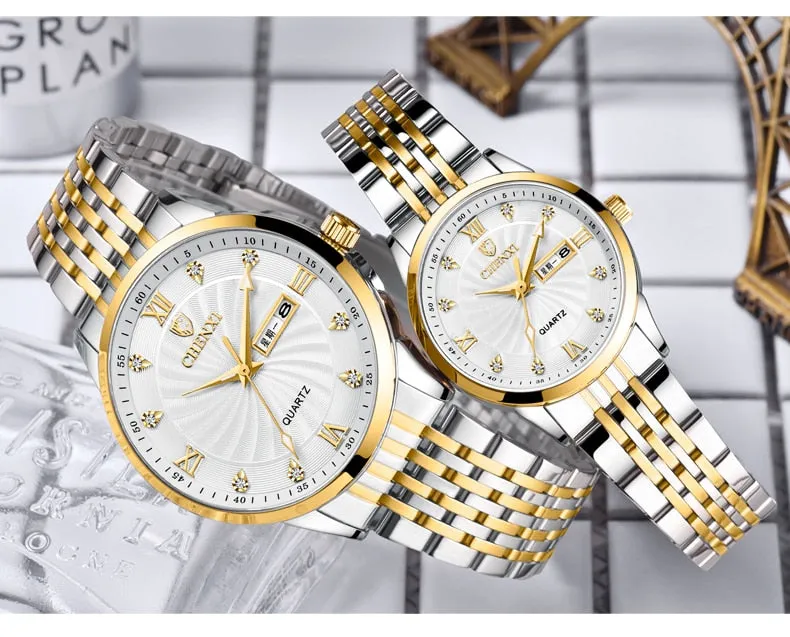 CHENXI New Couple Watches Luxury Brand Women or Men Watches Quartz Date week Clock Wristwatches Female Waterproof Montre Femme