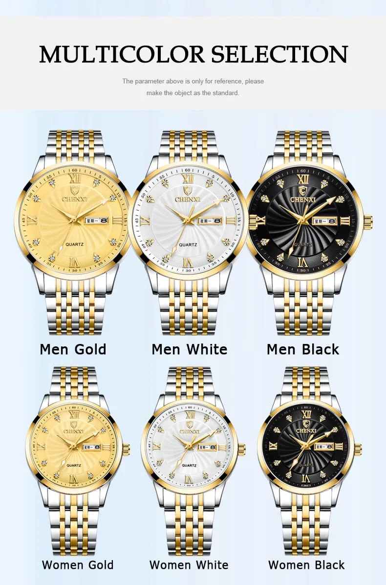 CHENXI New Couple Watches Luxury Brand Women or Men Watches Quartz Date week Clock Wristwatches Female Waterproof Montre Femme