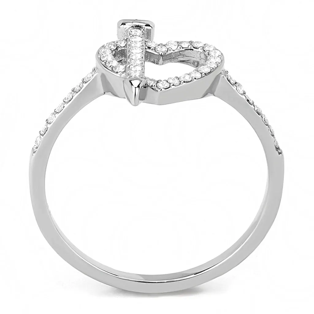 CJ052 Wholesale Women's Stainless Steel High polished AAA Grade CZ Clear Heart & Arrow Ring