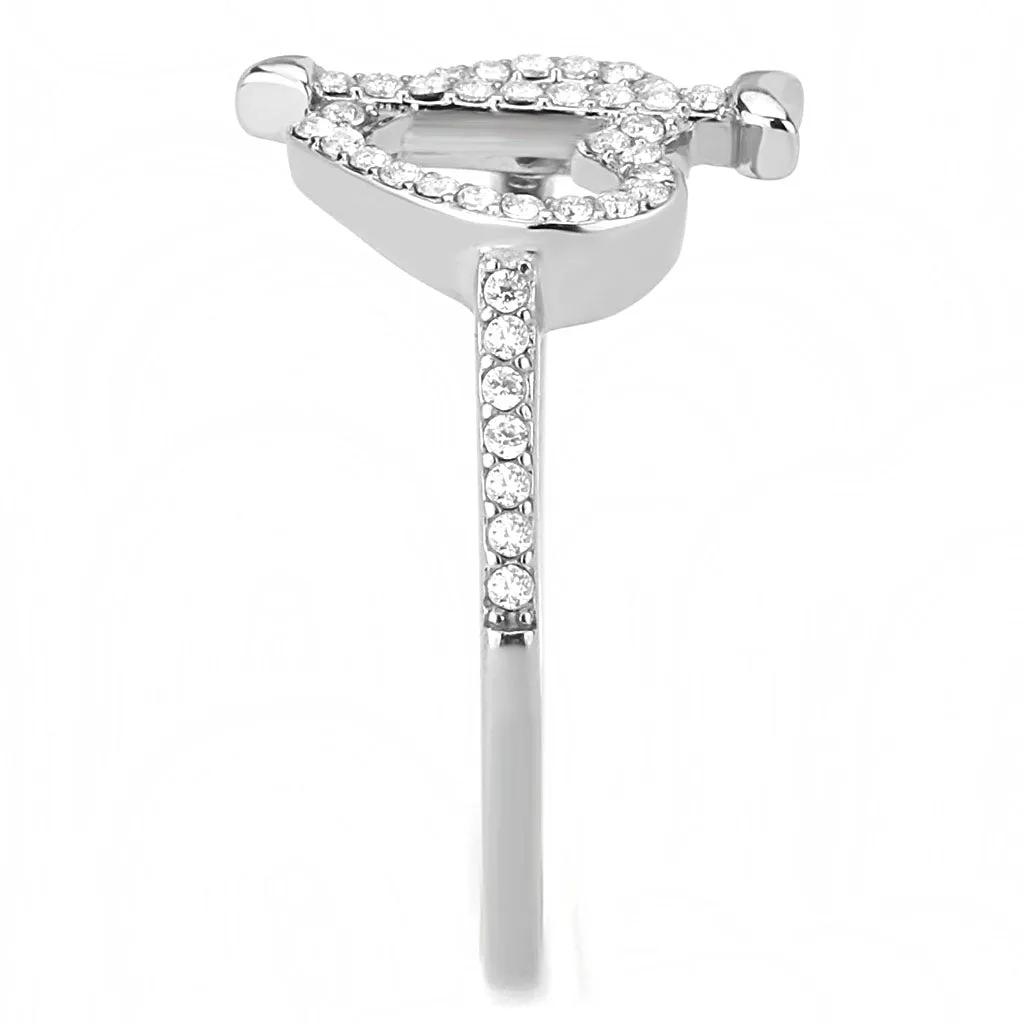 CJ052 Wholesale Women's Stainless Steel High polished AAA Grade CZ Clear Heart & Arrow Ring